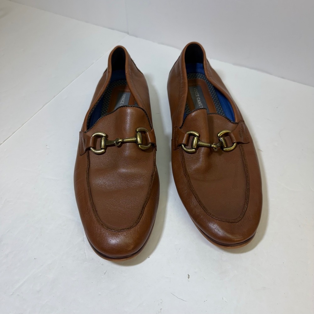 Vince Camuto Axyl Tan Leather Bit Loafers Mens 8.5 M Cognac Slip On Shoes